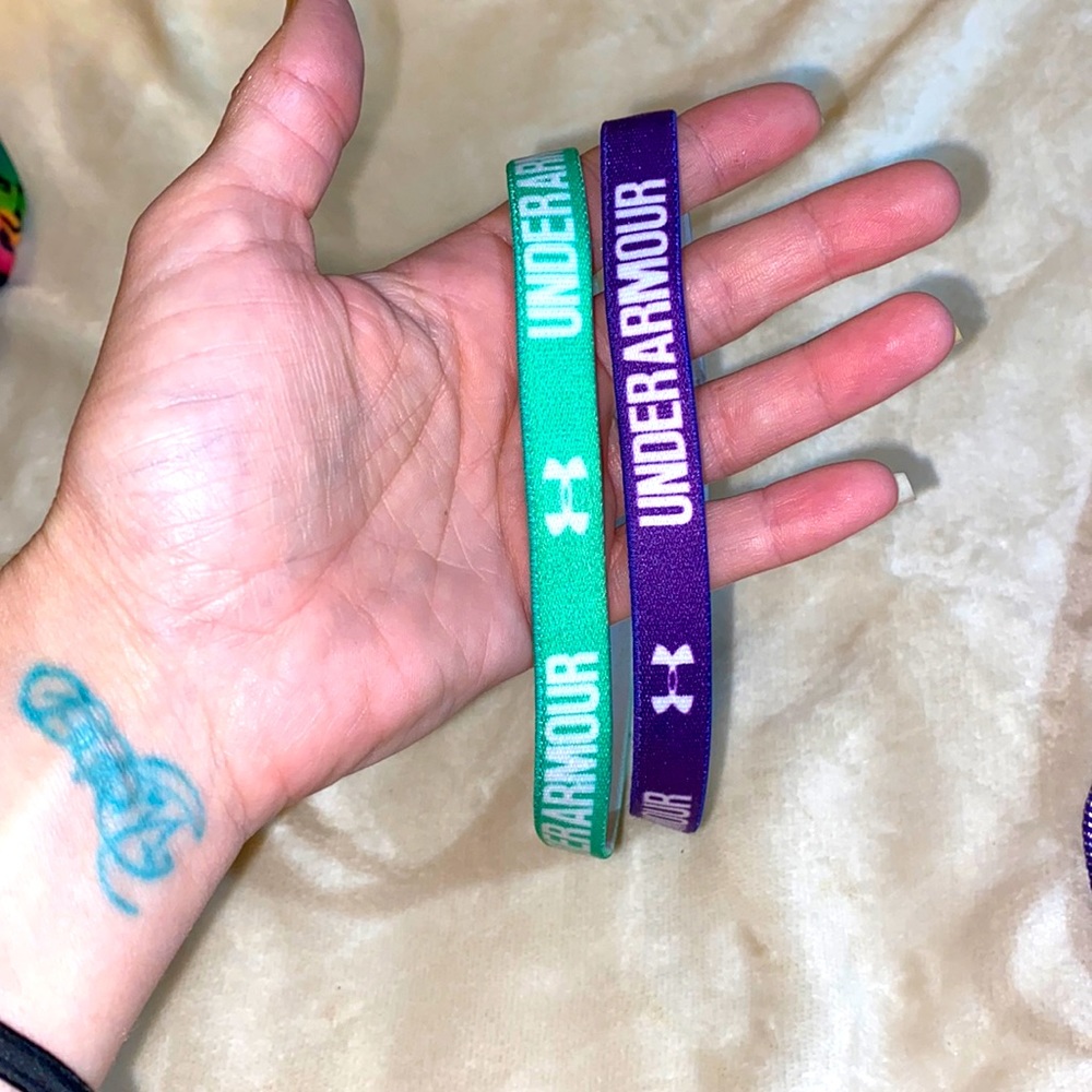 NWOT Under armour set of 2 headbands NEW purple &tealish green